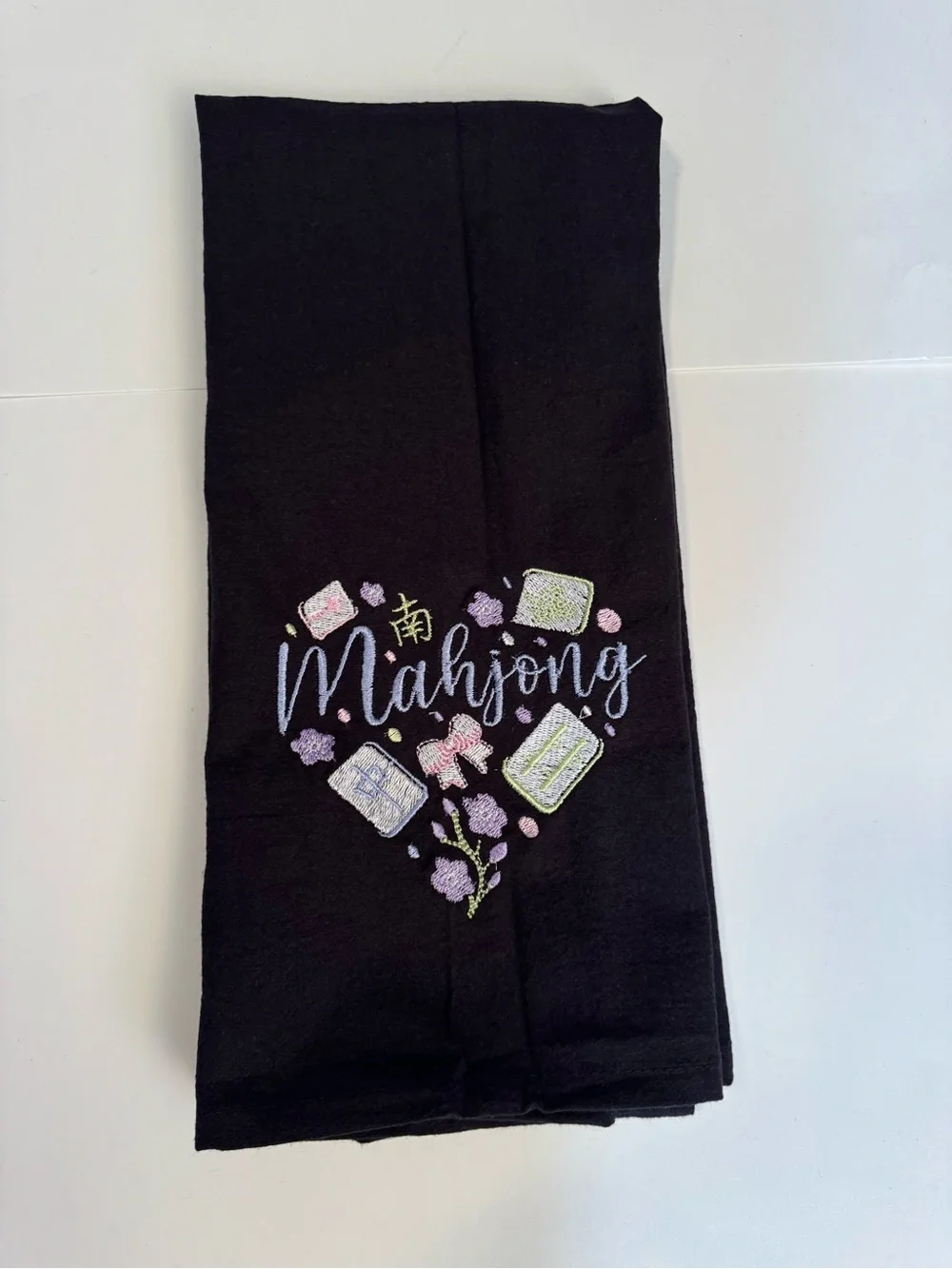 Mahjong Heart Kichen Towel Black Embroidered 100% cotton